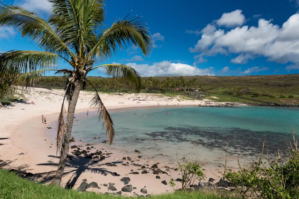 Anakena Beach Easter Island - white sand beach with moai statues Rapa Nui