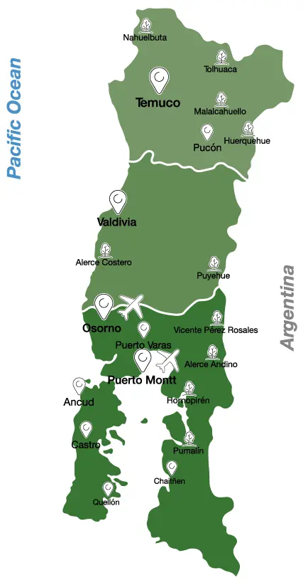 Araucanía and Lake District Chile map - volcanoes lakes and destinations guide